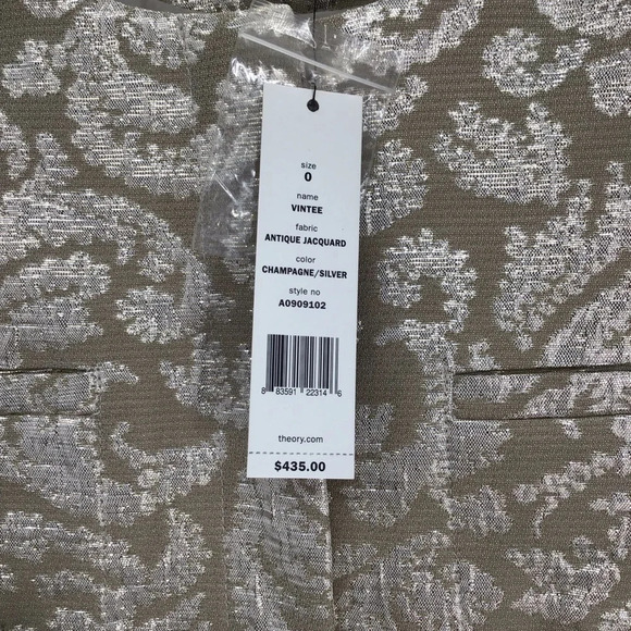 Theory Vintee Antique Jacquard Champagne/Silver Blazer/Jacket Evening NWT Size 0 - Picture 4 of 9
